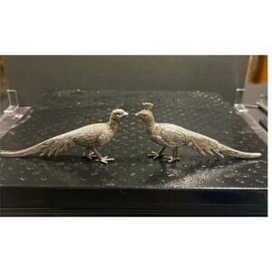 Peafowl Silver Plated Pewter Pair